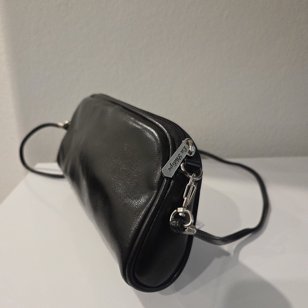 Womens La Philipe Black Leather Small Hand Bag With Strap